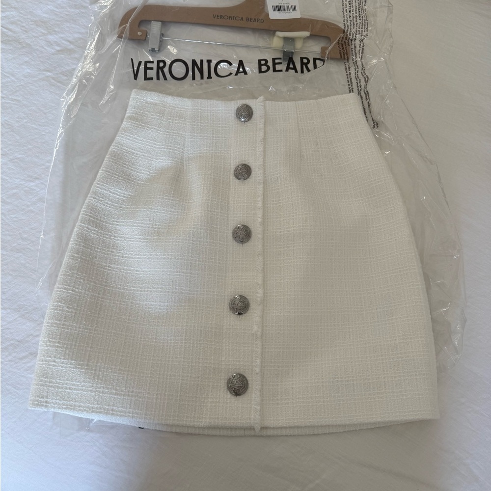 Veronica Beard Cream Skirt with Metallic Buttons